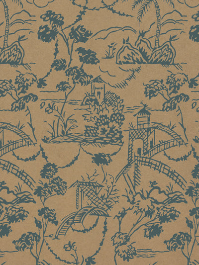 tropical toile kraft wallpaper chris benz marina blue