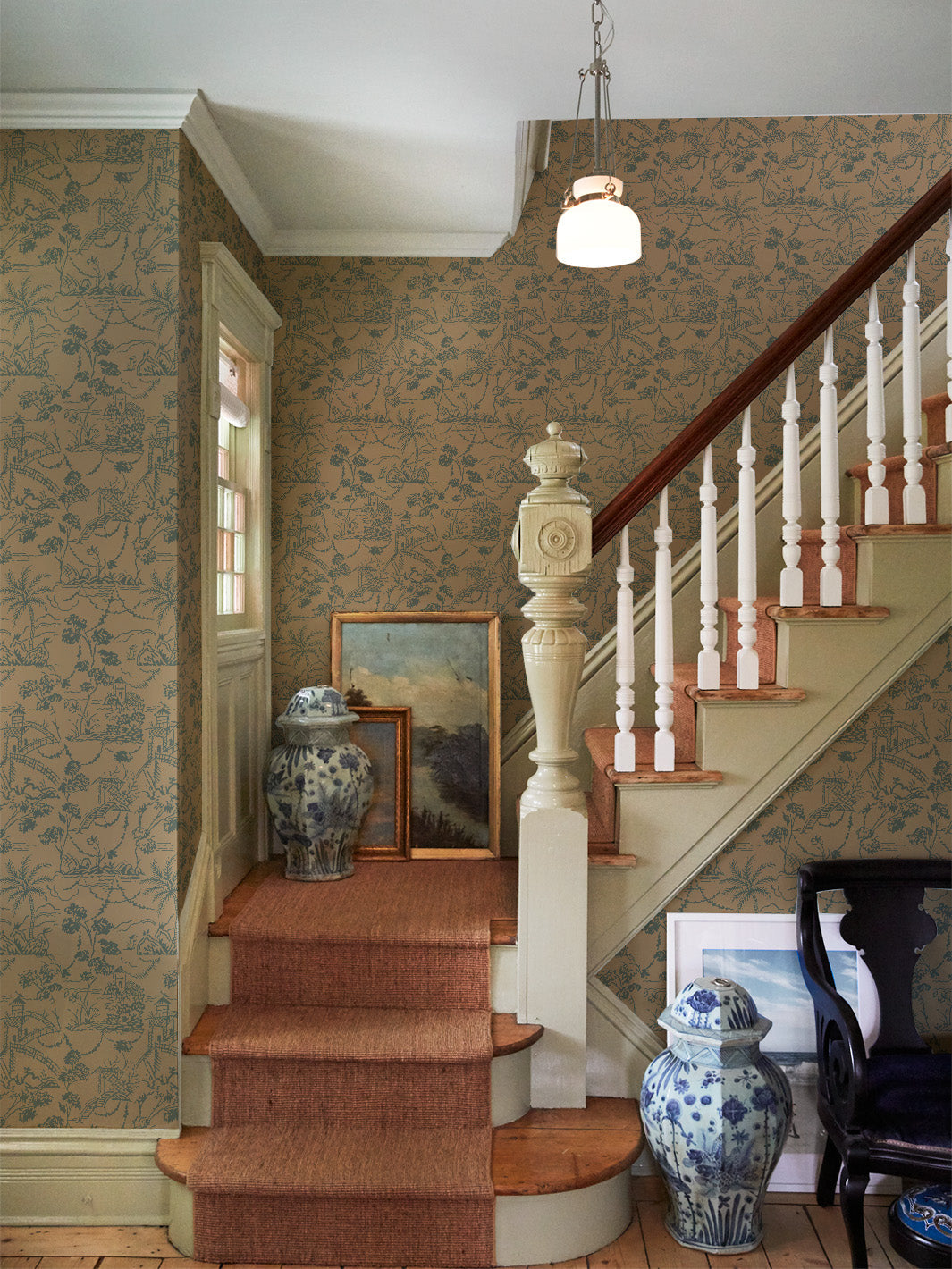tropical toile kraft wallpaper chris benz marina blue