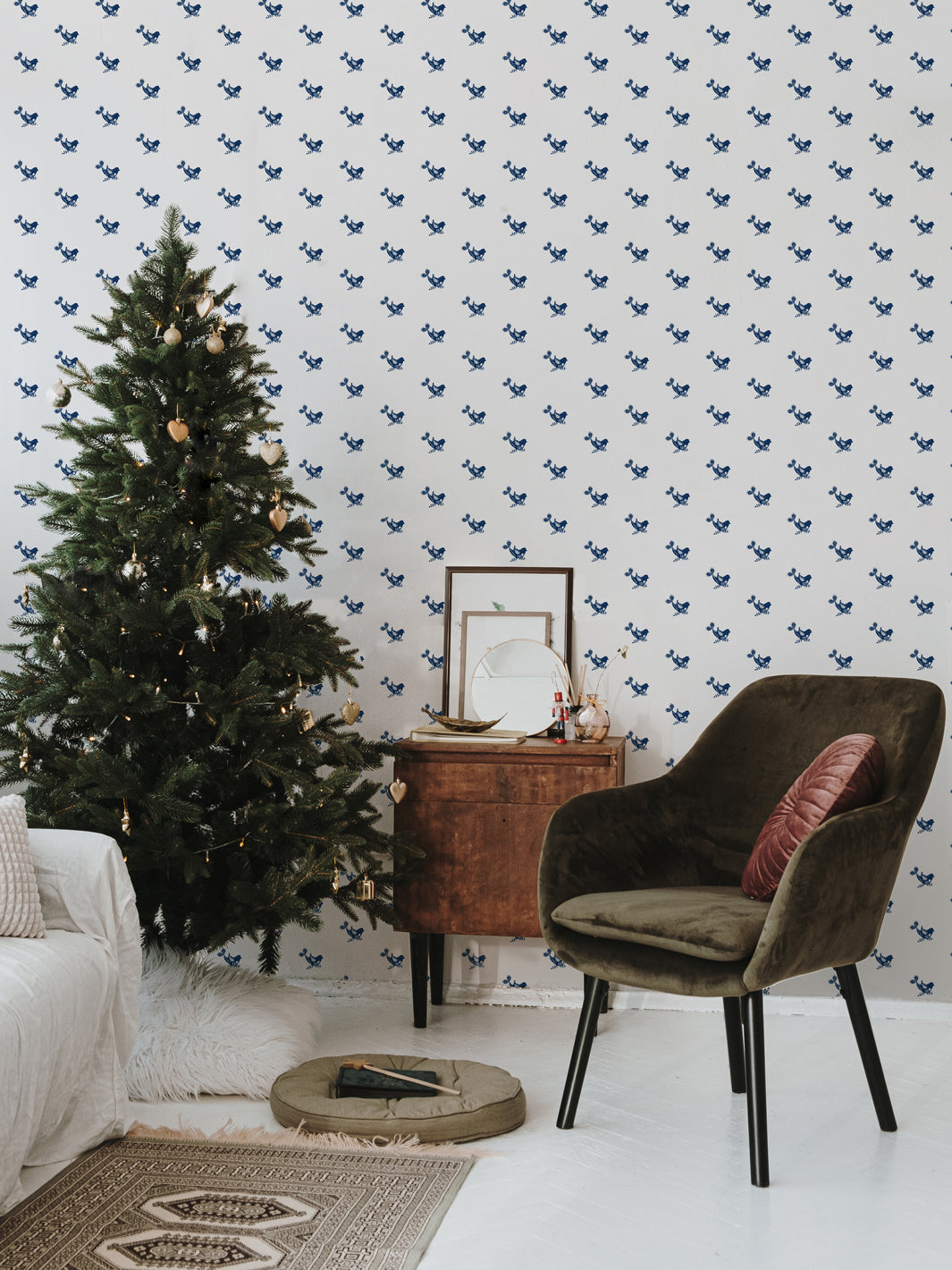 'Tuva' Scandinavian' Wallpaper by Nathan Turner - Navy