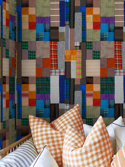 tweed patchwork wallpaper chris benz multi