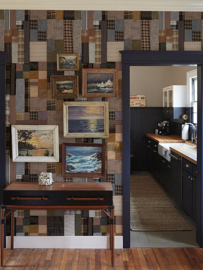 tweed patchwork wallpaper chris benz neutral