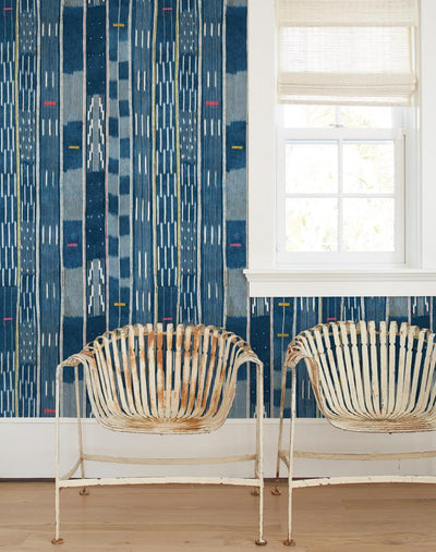 'Large Madison Stripe' Wallpaper by Chris Benz - Blue