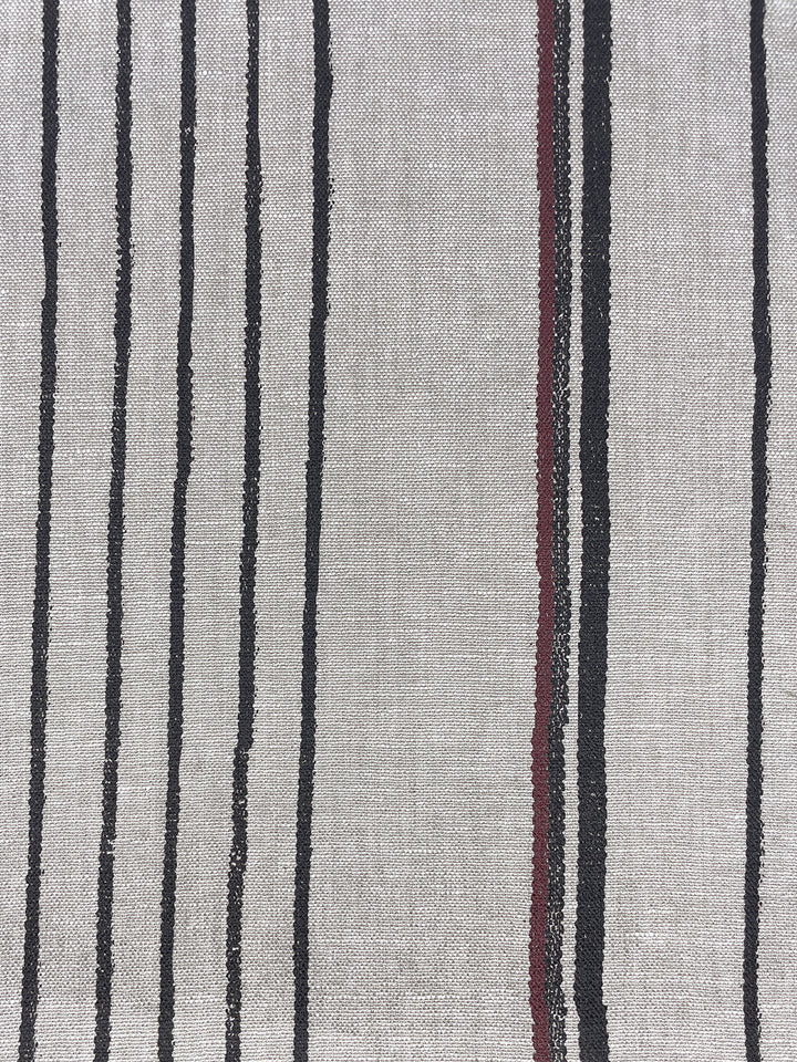 fabric by the yard two tone stripe black burgundy on flax linen
