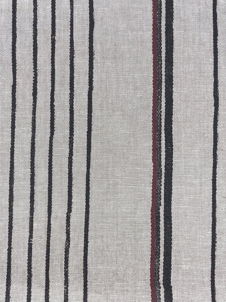 fabric by the yard two tone stripe black burgundy on linen