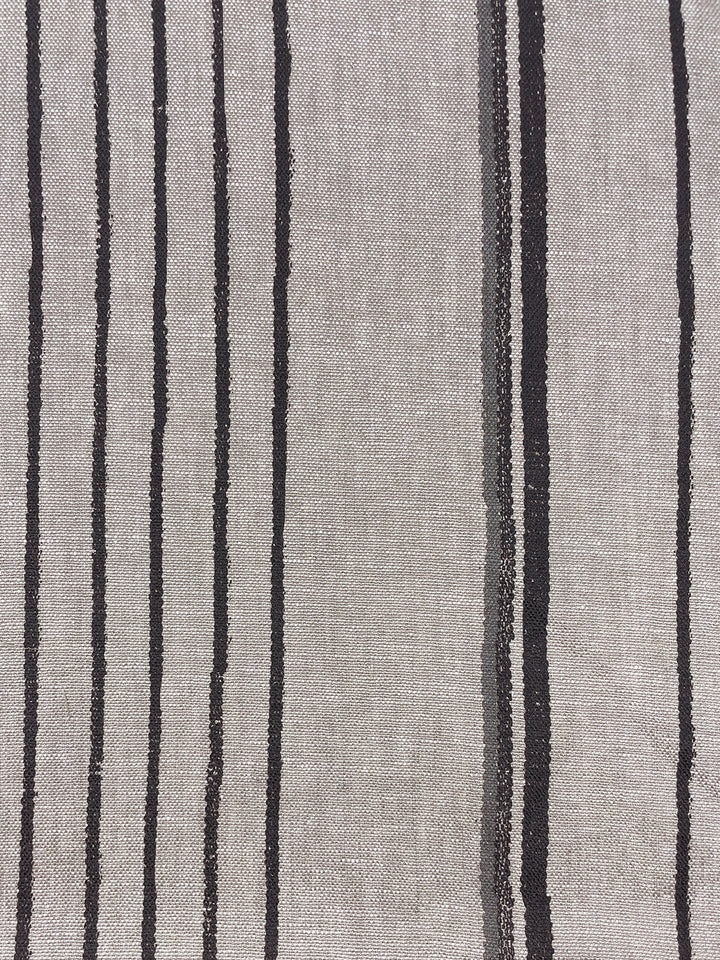 fabric by the yard two tone stripe black gray on flax linen