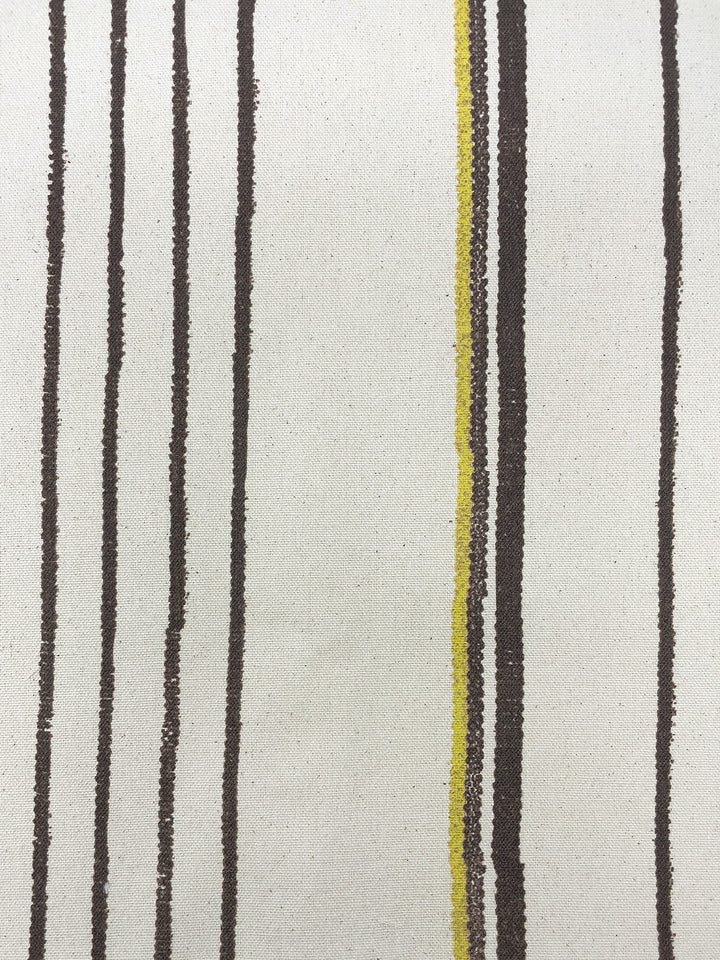 fabric by the yard two tone stripe chocolate daffodil on raw canvas
