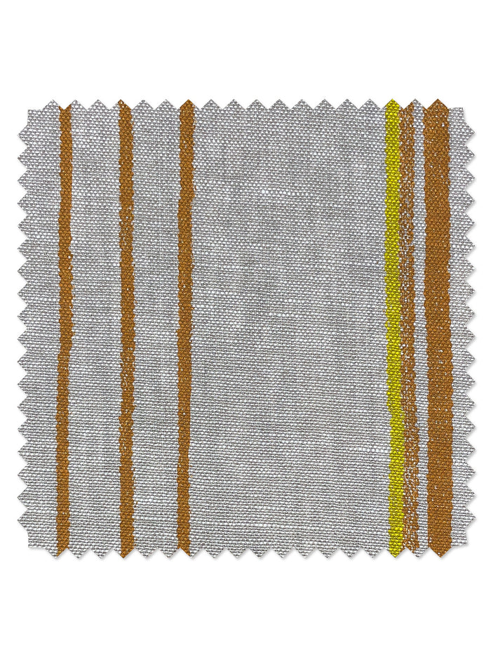 'Two Tone Stripe' Flax Linen Fabric by Nathan Turner - Terracotta & Daffodil