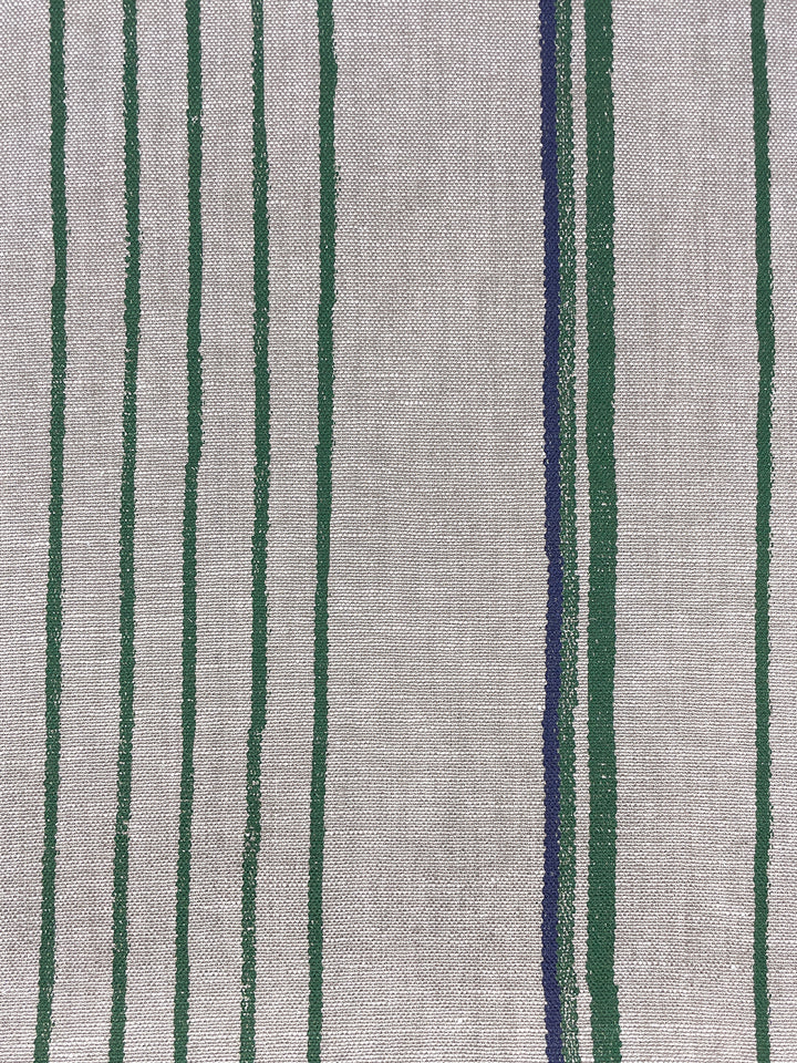 fabric by the yard two tone stripe green blue on flax linen