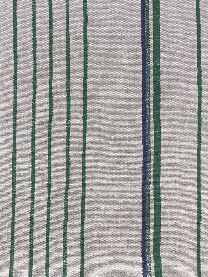 fabric by the yard two tone stripe green blue on linen