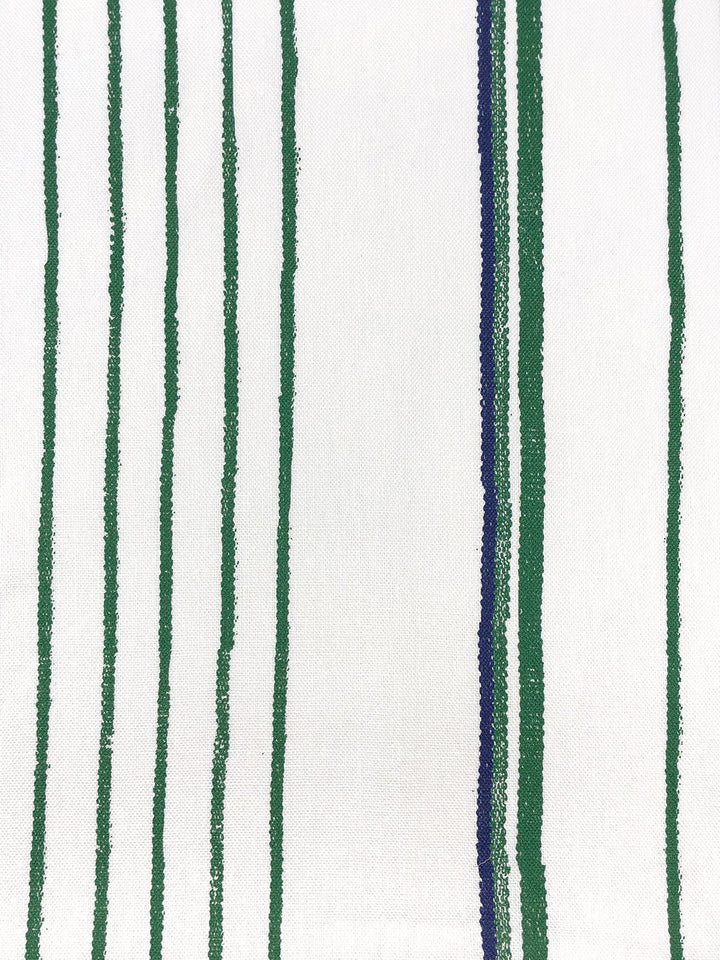 fabric by the yard two tone stripe green blue on flax linen