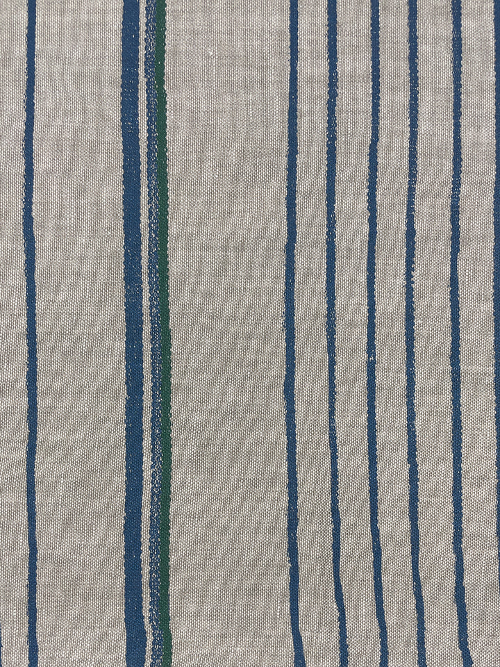 fabric by the yard two toned stripe green blue on flax linen