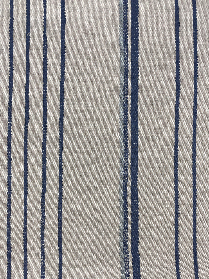 fabric by the yard two tone stripe navy sky on flax linen