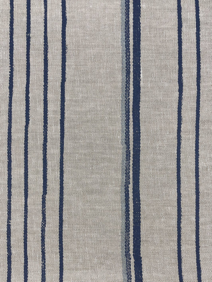 fabric by the yard two tone stripe navy sky on linen