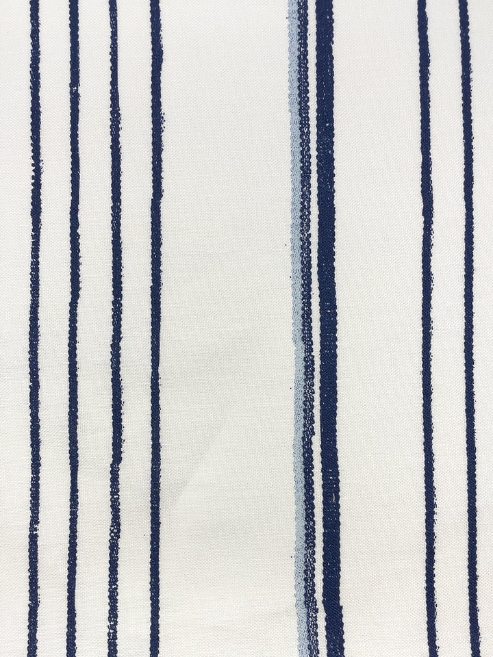 fabric by the yard two tone stripe navy sky on linen