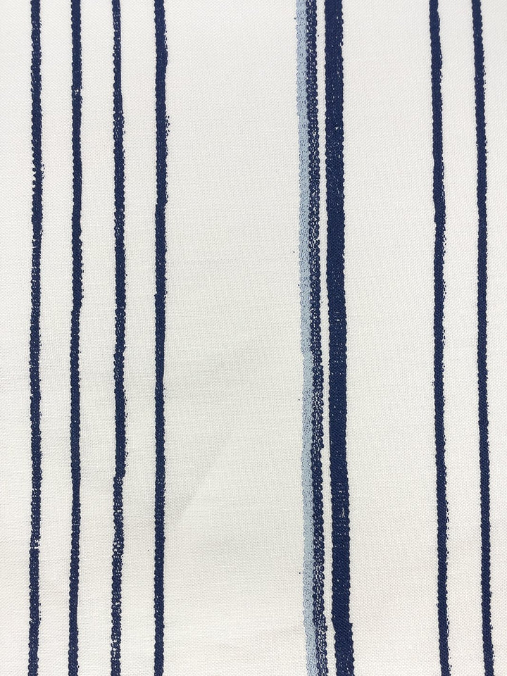 fabric by the yard two tone stripe navy sky on flax linen