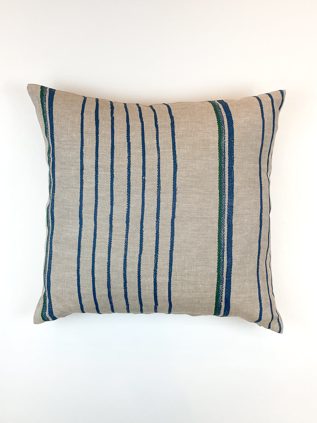two tone stripe throw pillow sea green on flax linen