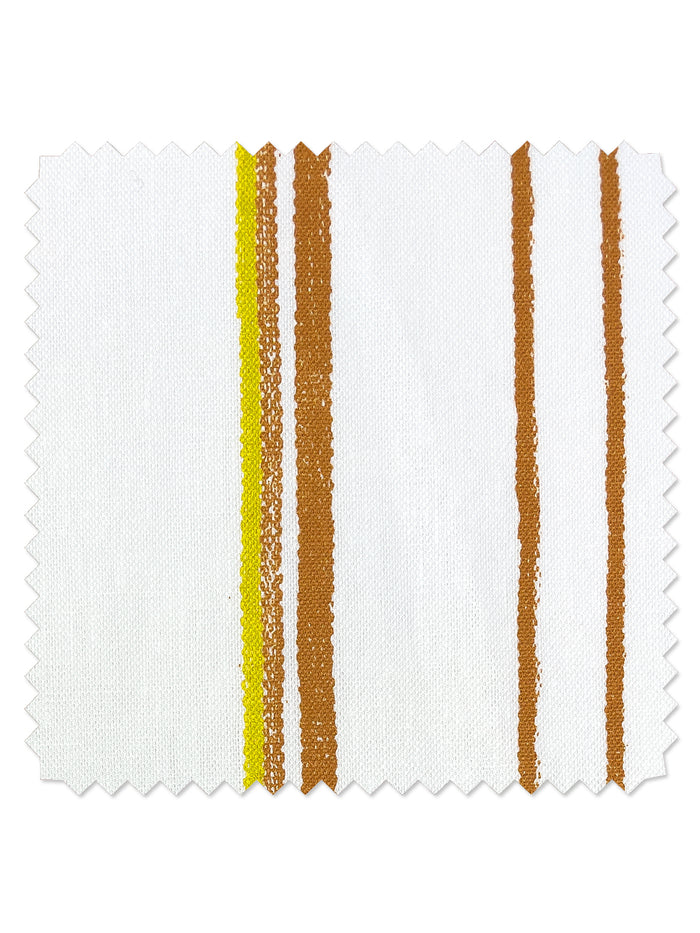 Tissu au mètre – Rayures bicolores – Terre cuite et jonquille sur lin
