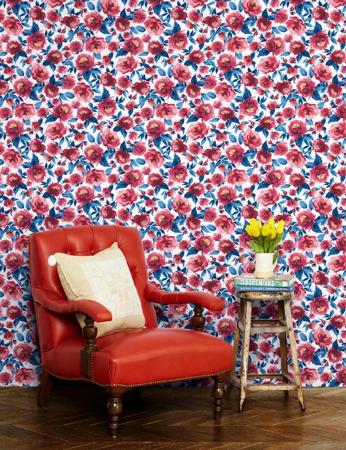 'Veronica' Wallpaper by Wallshoppe - Red And Blue