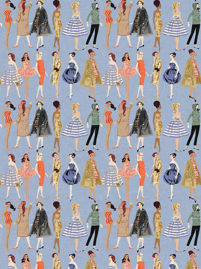 fabric by the yard vintage illustration violet on flax linen