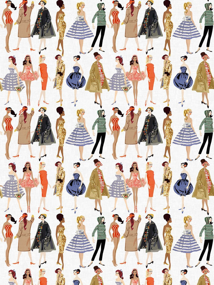 fabric by the yard vintage illustration white on flax linen