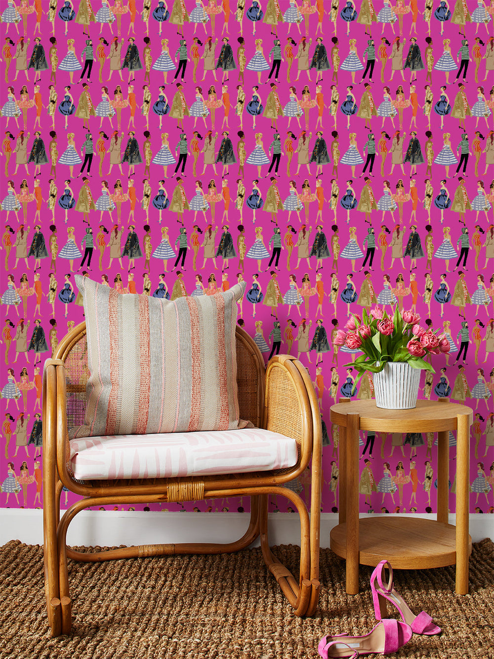 vintage-illustration-wallpaper-in-219-barbie-pink