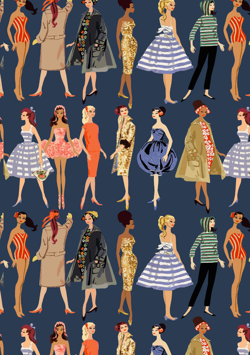 Barbie™ Vintage Illustration Gift Wrap - Navy