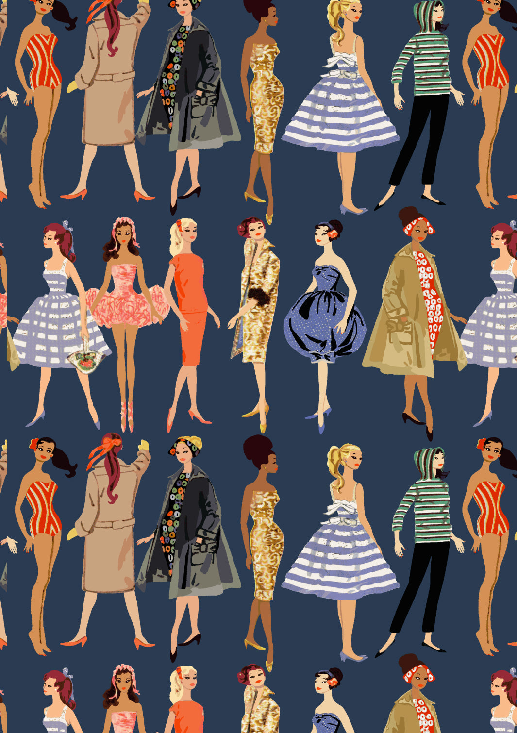 Barbie™ Vintage Illustration Gift Wrap - Navy