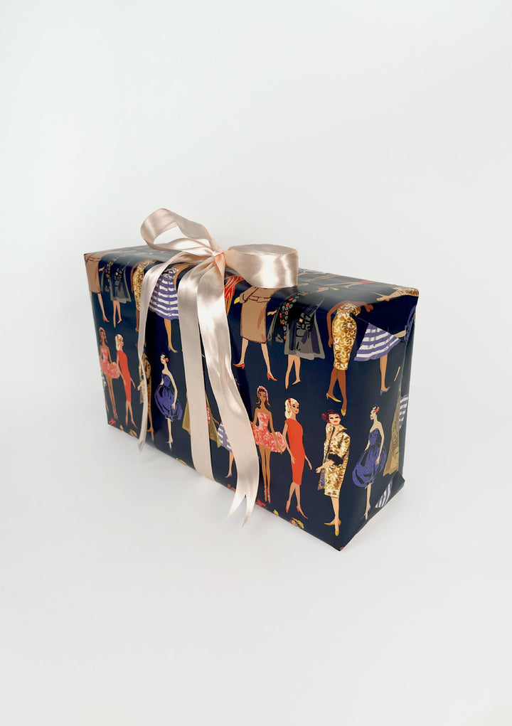 Barbie™ Vintage Illustration Gift Wrap - Navy
