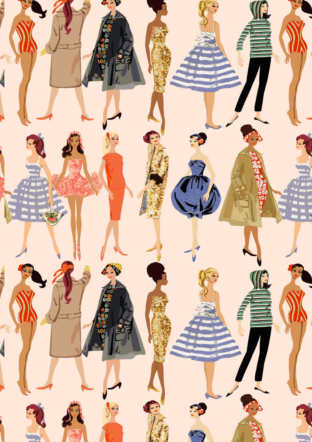 Barbie™ Vintage Illustration Gift Wrap - Peach
