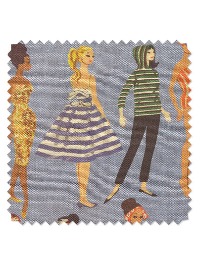 'Fabric by the Yard - Vintage Illustration - Violet on Flax Linen