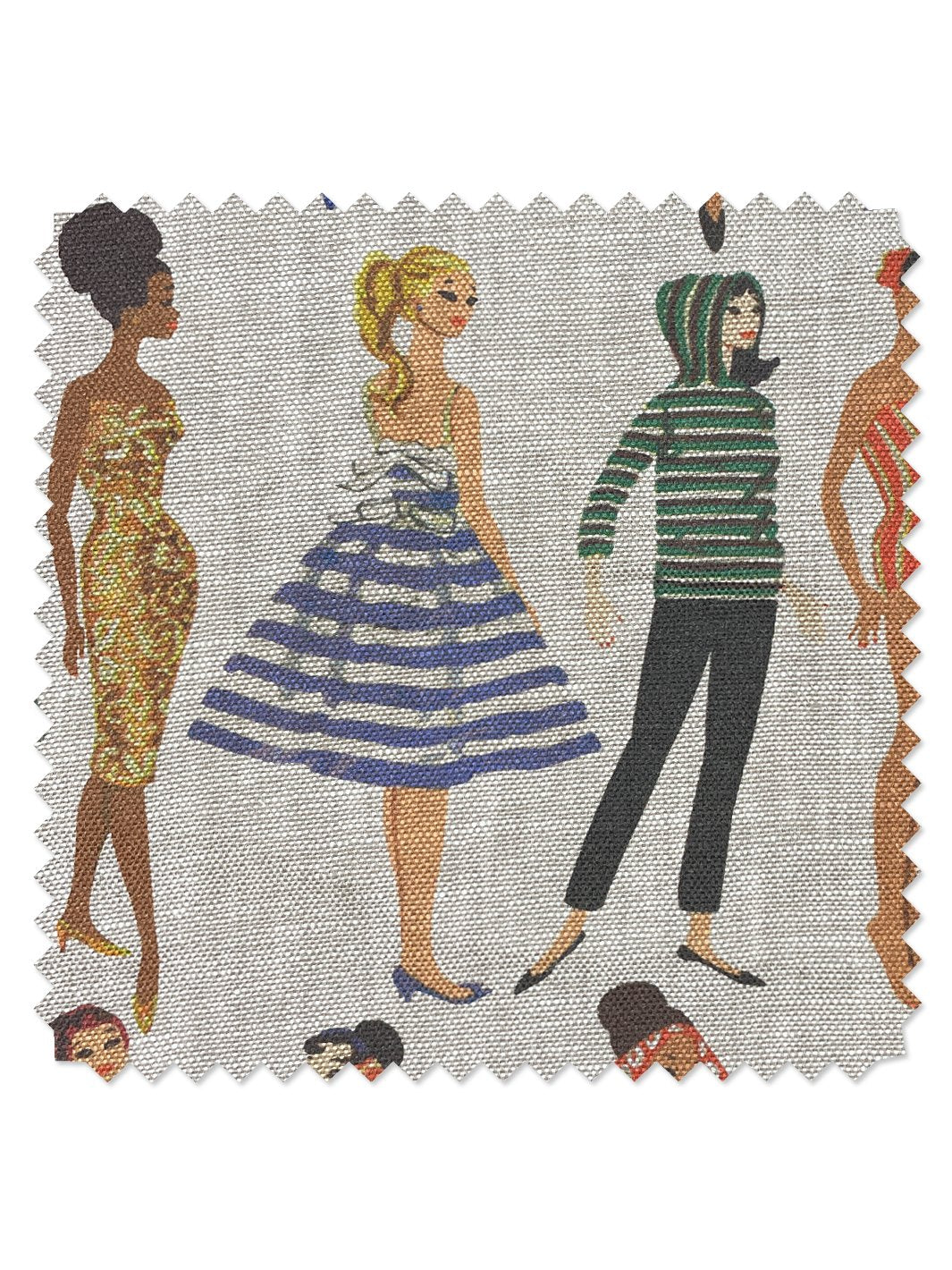 fabric by the yard vintage illustration white on flax linen