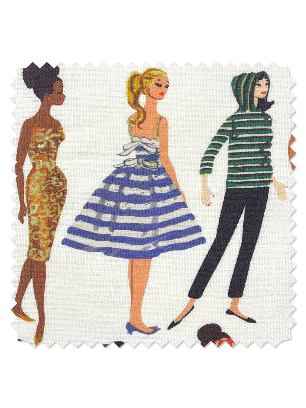 Fabric by the Yard Vintage Illustration White