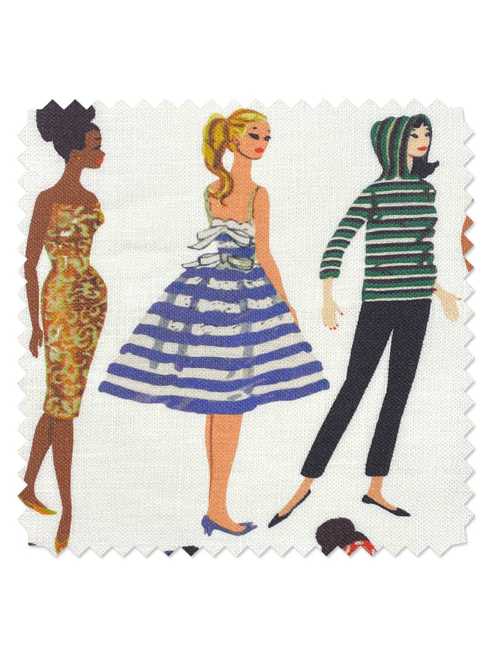 fabric by the yard vintage illustration white