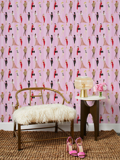 'Vintage Pinstripe' Wallpaper - 219 Barbie™ Pink