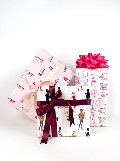 Barbie™ Vintage Pinstripe Gift Wrap - Pink