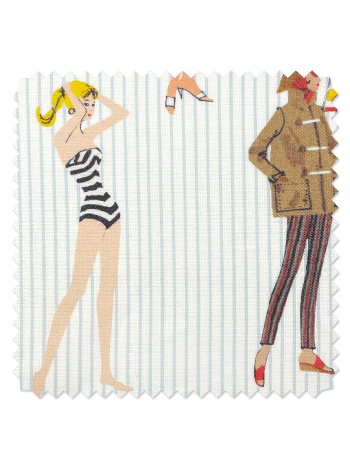 'Vintage Pinstripe' Fabric by Barbie™ - Pale Blue