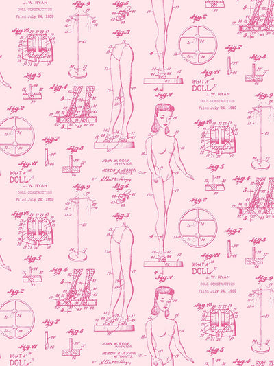 'Barbie™ Blueprint' Wallpaper by Barbie™ - Berry Pink