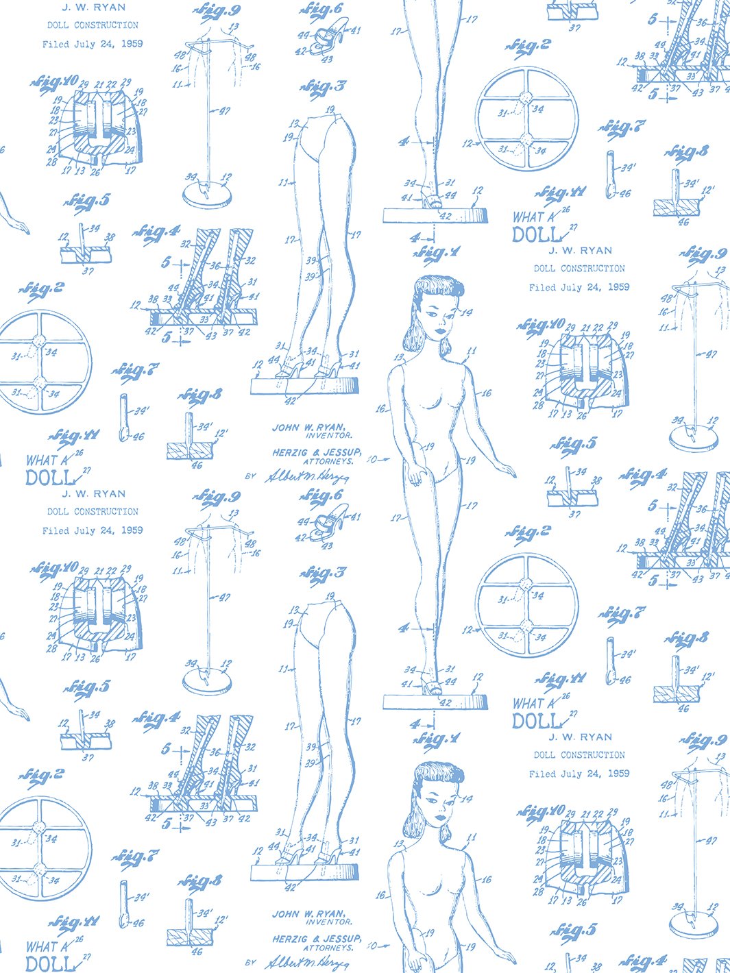 'Barbie™ Blueprint' Wallpaper by Barbie™ - Denim