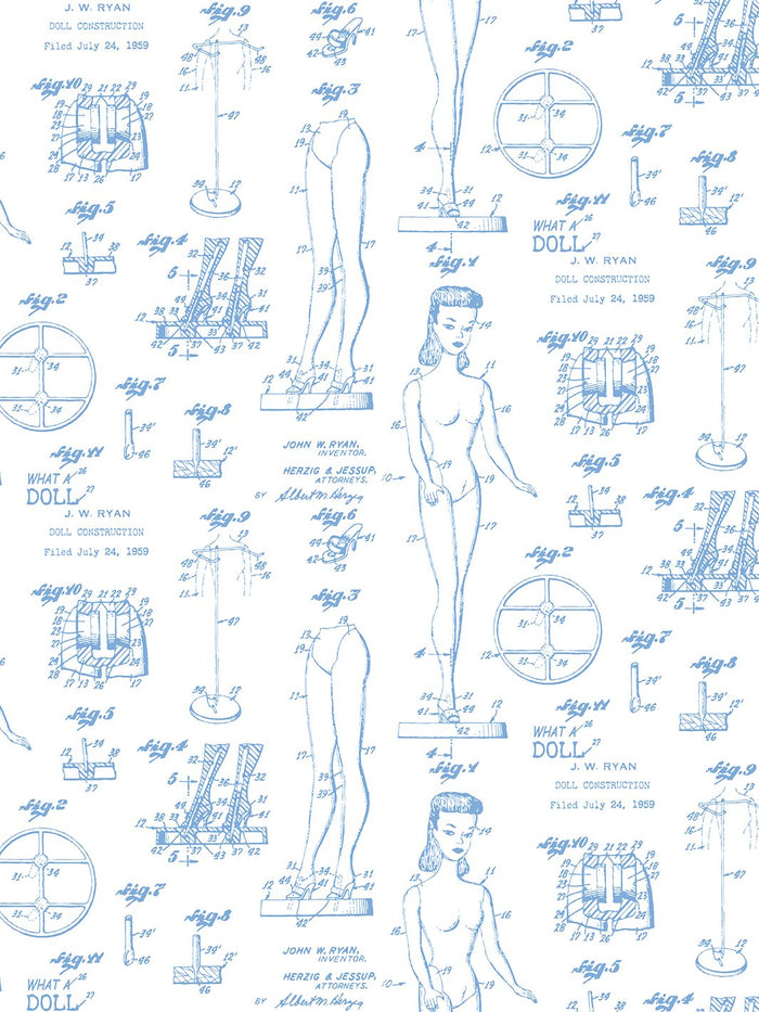 'Barbie™ Blueprint' Wallpaper by Barbie™ - Denim