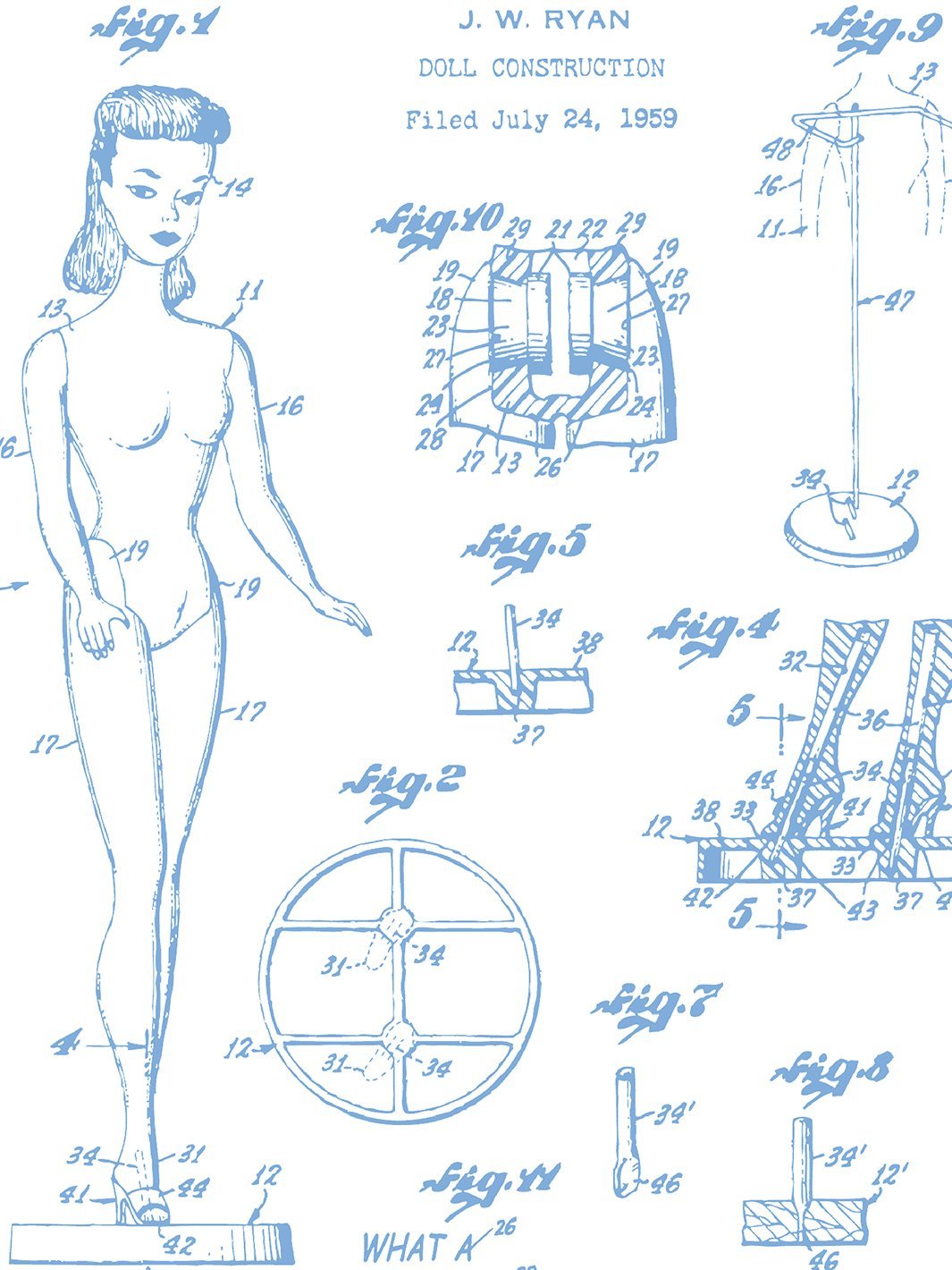 'Barbie™ Blueprint' Wallpaper by Barbie™ - Denim