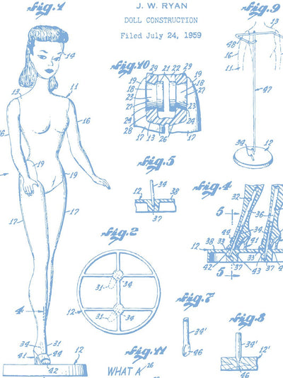 'Barbie™ Blueprint' Wallpaper by Barbie™ - Denim