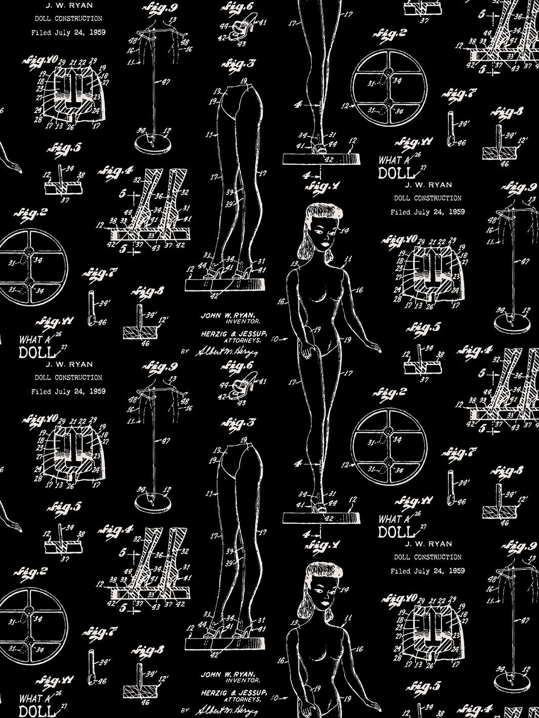 'Barbie™ Blueprint' Wallpaper by Barbie™ - Oyster Black