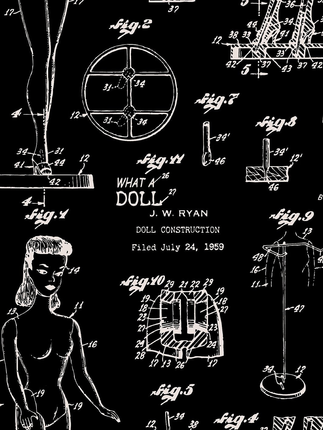 'Barbie™ Blueprint' Wallpaper by Barbie™ - Oyster Black