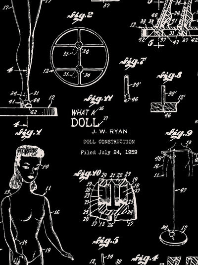 'Barbie™ Blueprint' Wallpaper by Barbie™ - Oyster Black