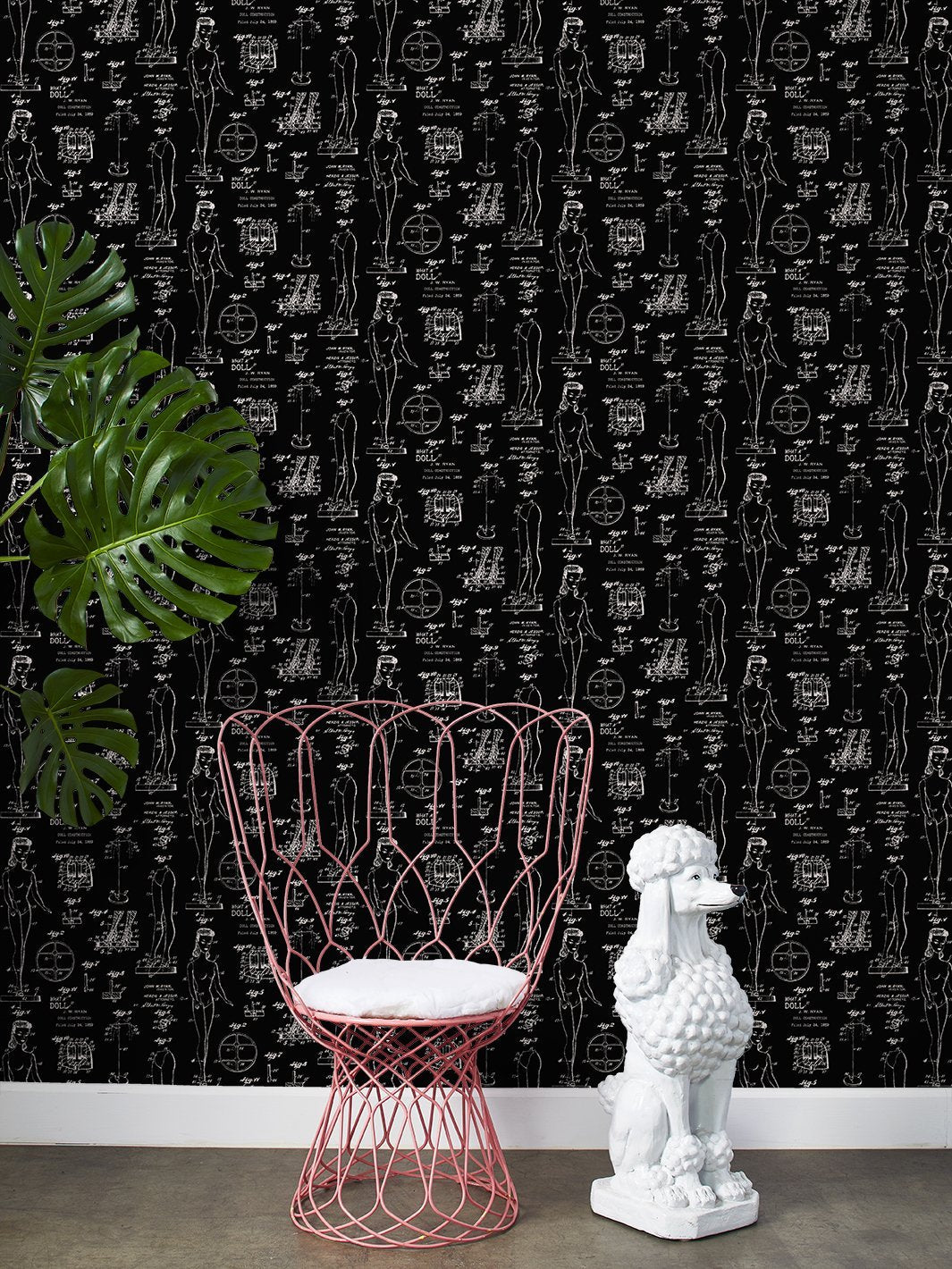 'Barbie™ Blueprint' Wallpaper by Barbie™ - Oyster Black