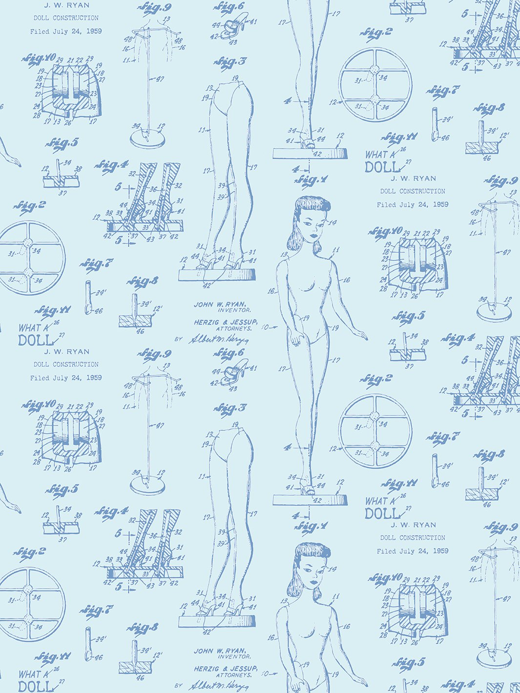 'Barbie™ Blueprint' Wallpaper by Barbie™ - Pale Blue
