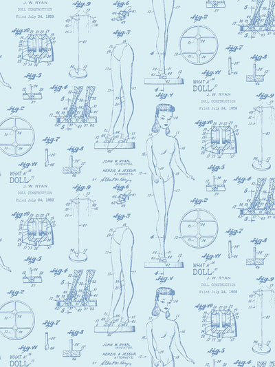 'Barbie™ Blueprint' Wallpaper by Barbie™ - Pale Blue