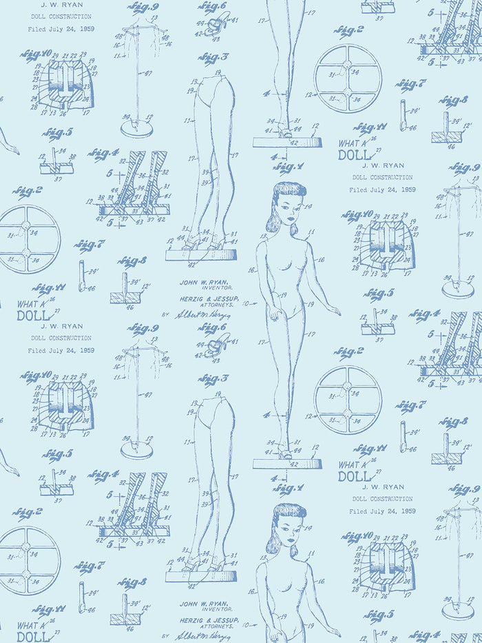 'Barbie™ Blueprint' Wallpaper by Barbie™ - Pale Blue