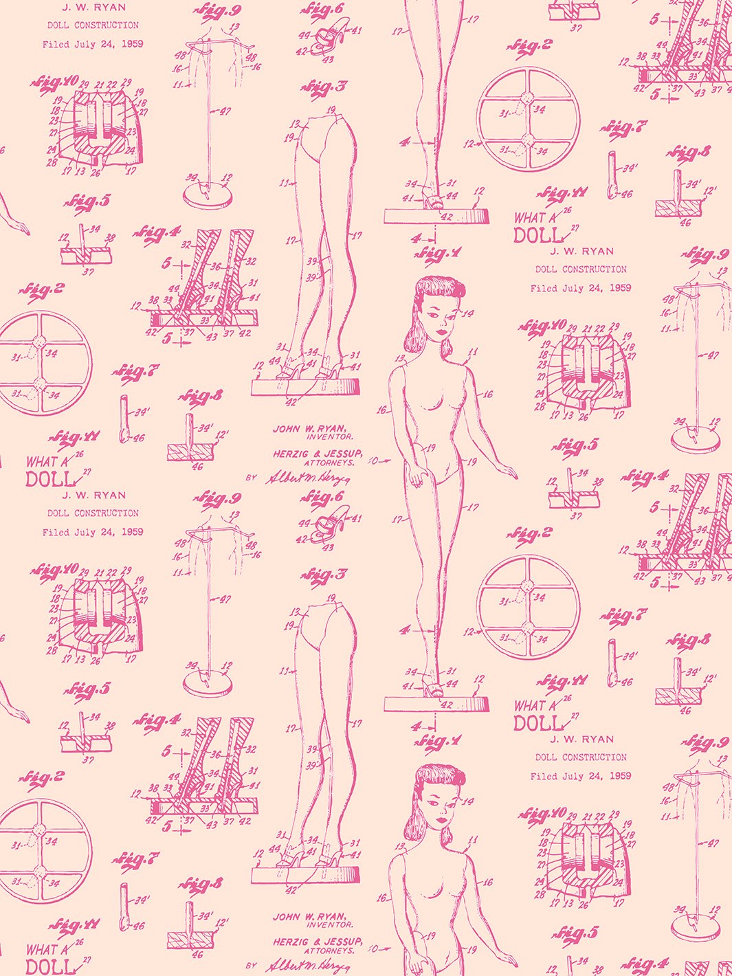 'Barbie™ Blueprint' Wallpaper by Barbie™ - Peach