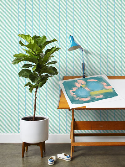 barbie dreamhouse stripes wallpaper by barbie caribbean blue